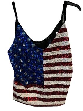 NWT Miss Chievous Sequin Red, White & Blue Flag Cami Top size XL